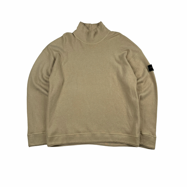 Stone Island 1995 Heavyweight Beige Green Edge Mock Neck Pullover Jumper - XXL