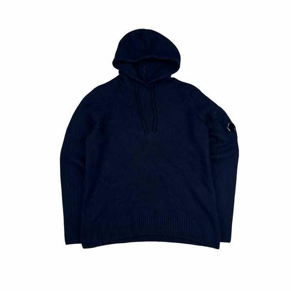 CP Company Navy Lens Viewer Wool Pullover Hoodie  - Small
