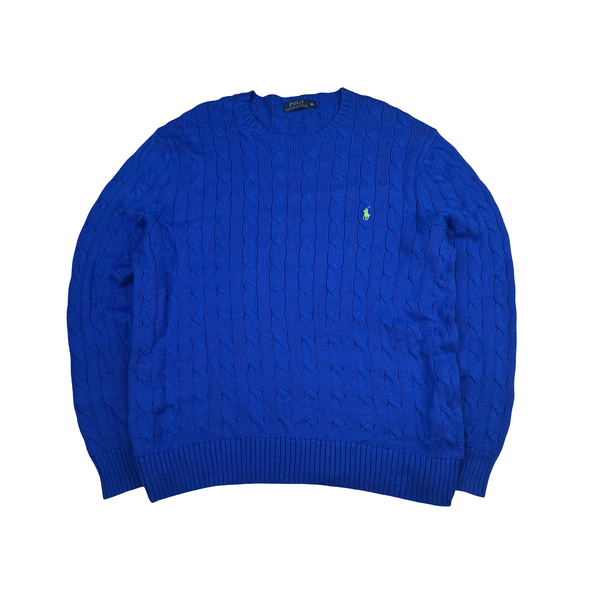 Ralph Lauren Blue Ribbed Cotton Crewneck Knit - XL