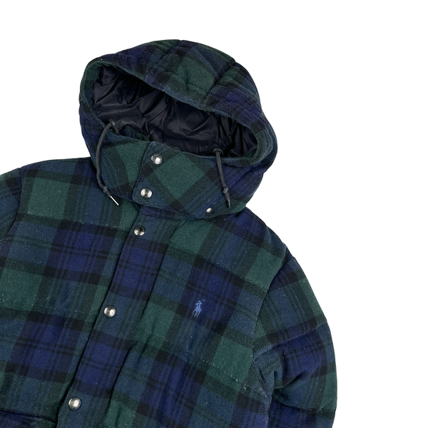 Ralph Lauren Green Nova Check Down Filled Hooded Puffer Jacket - Small