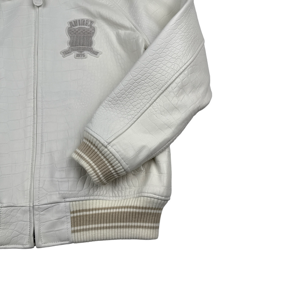 Avirex White Leather Spell Out Bomber Jacket - Medium
