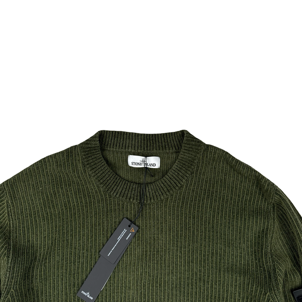 Stone Island 2021 Green Ribbed Wool Crewneck - Large