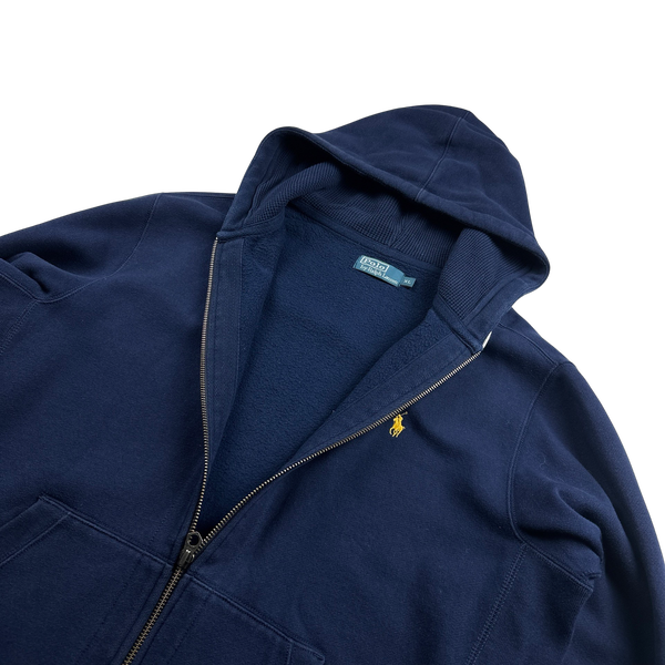 Ralph Lauren Navy Thick Cotton Zipped Hoodie - XL