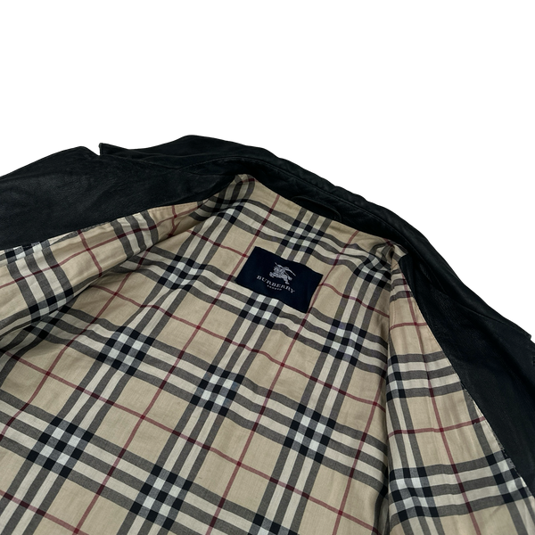 Burberry Leather Nova Check Lined Collared Jacket - XL