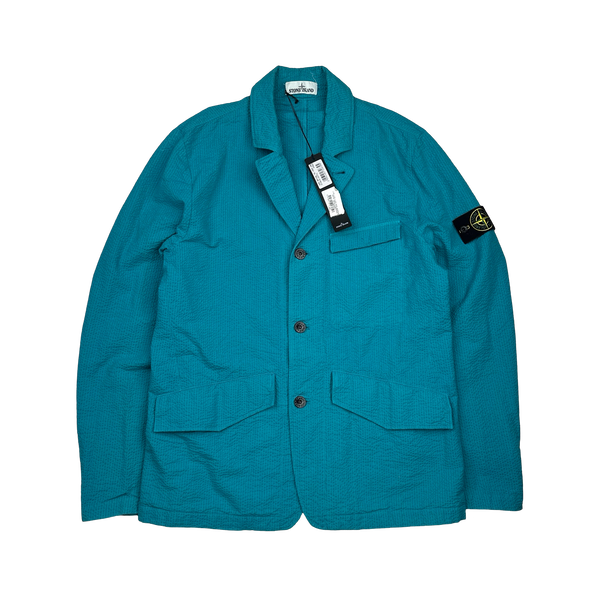 Stone Island 2019 Aqua Blue Seersucker Blazer Jacket - Large