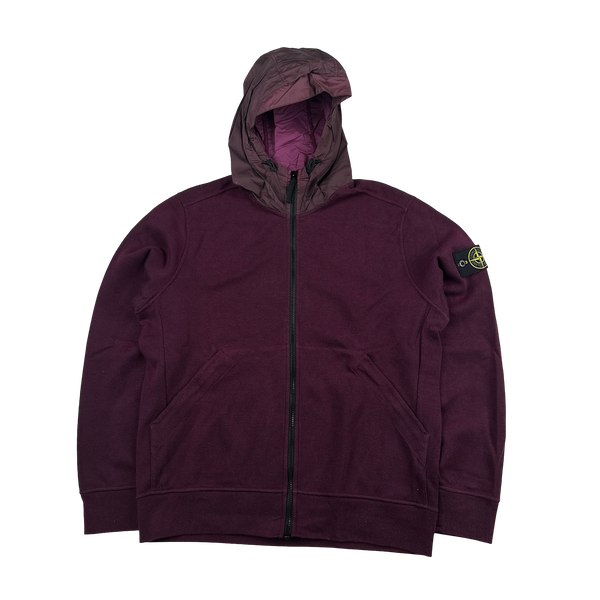 Stone Island 2015 Purple Cotton Knit Zipped Mussola Hood Jumper- XL