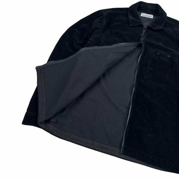 Stone Island 2019 Black Corduroy Chest Pocket Zipped Overshirt - Large