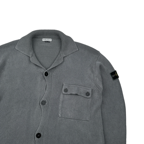 Stone Island 1998 Vintage Grey Thick Cotton Buttoned Knit - XL