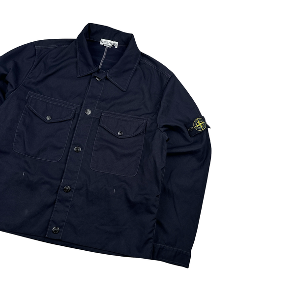 Stone Island 2003 Navy Contrast Stich Poly Overshirt - Large