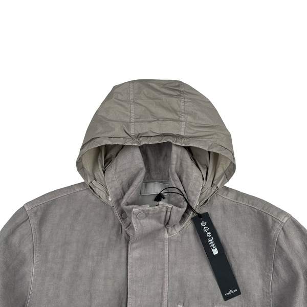 Stone Island 2025 Grey Bonded Linen Ghost Piece Jacket - Large