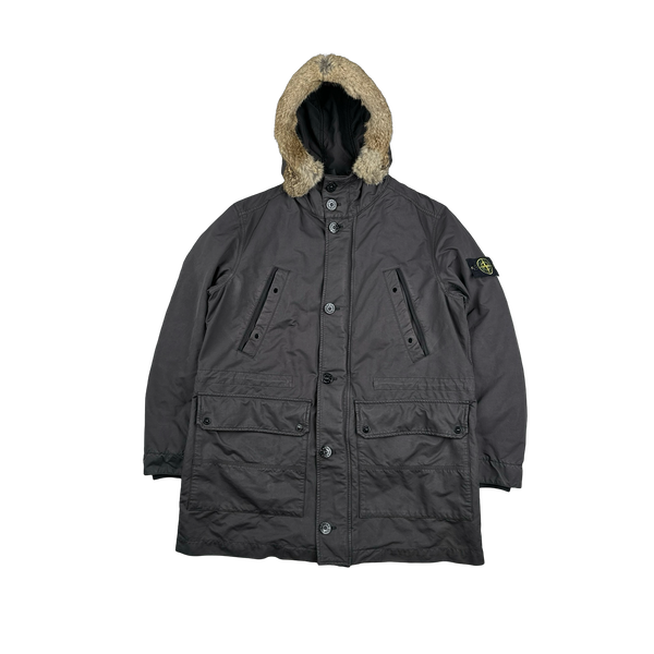Stone Island 2011 Charcoal David TC Dual Layer Down Fur Hood Parka - XL
