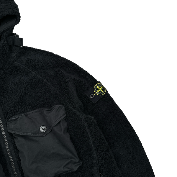 Stone Island 2021 Black Teddy Fleece Zipped Jacket - Large