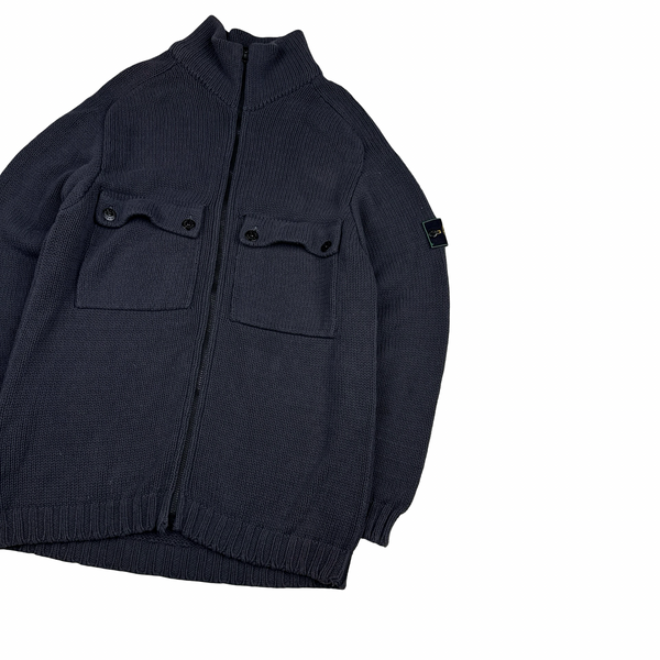 Stone Island Vintage Green Edge Grey Thick Knitted Cotton Jumper - Large