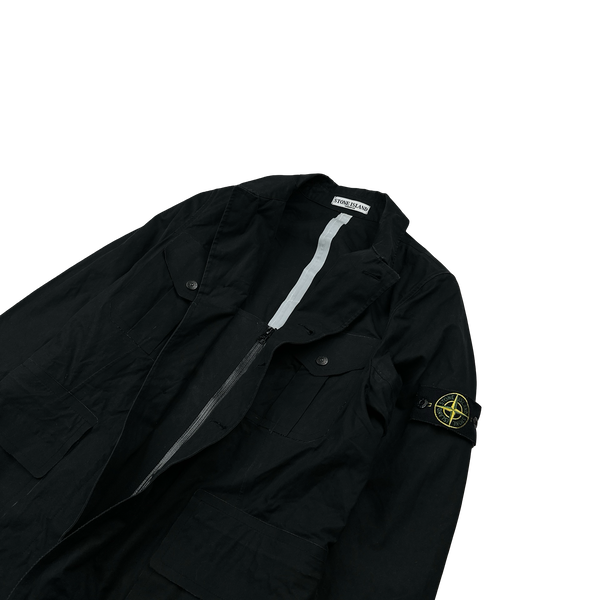 Stone Island 2007 Black Cotton Ventile Buttoned Blazer Jacket - Small