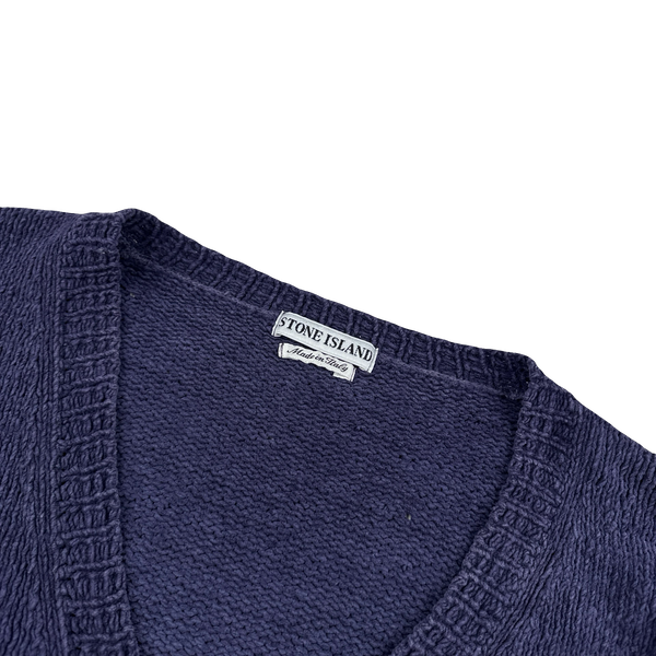 Stone Island Vintage 1998 Navy Chenille Knitted Cotton Jumper - Large