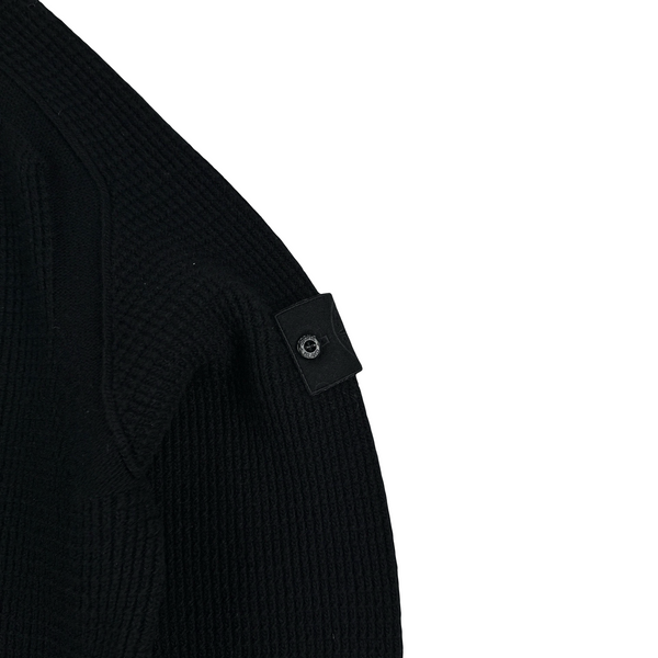 Stone Island 2025 Ghost Black Ribbed Wool Knitted Zipped Jumper - XL