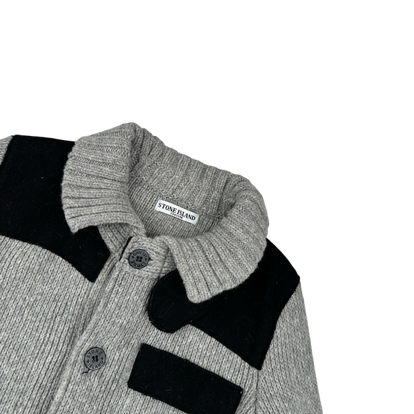 Stone Island 2011 Heavyweight Wool Grey Panelled Buttoned Knit - Large