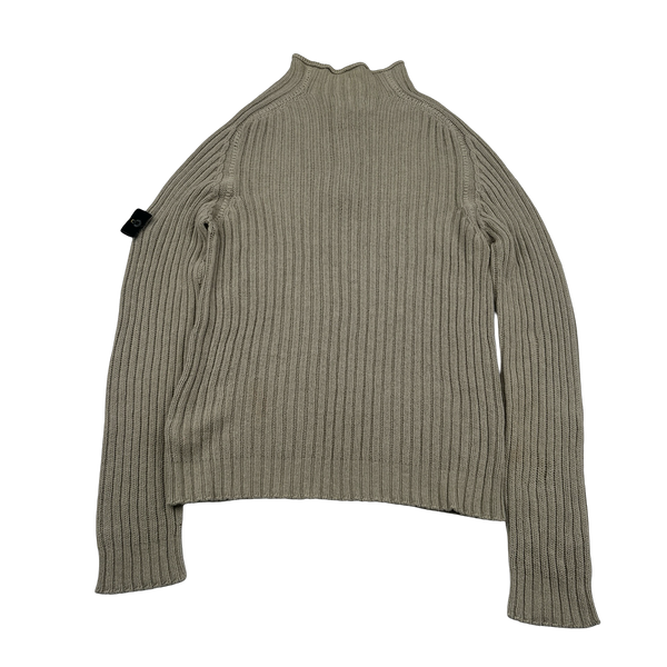Stone Island 2004 Tan Quarter Button Cotton Knit Jumper - XL