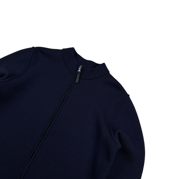Prada Navy Heavyweight Wool Zipped Knit Jumper - XL