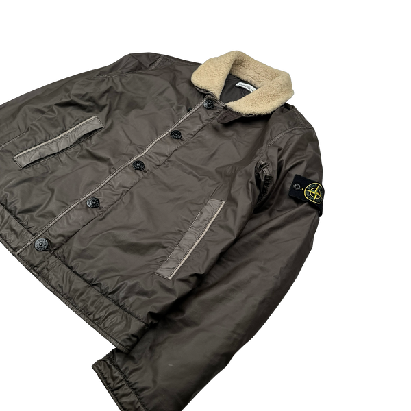 Stone Island 2015 Dark Green Mussola Gommata Sherling Flight Jacket - Medium