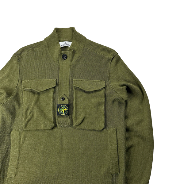 Stone Island 2021 Khaki Ribbbed Knit Centre Badge Zipped Jumper - Large