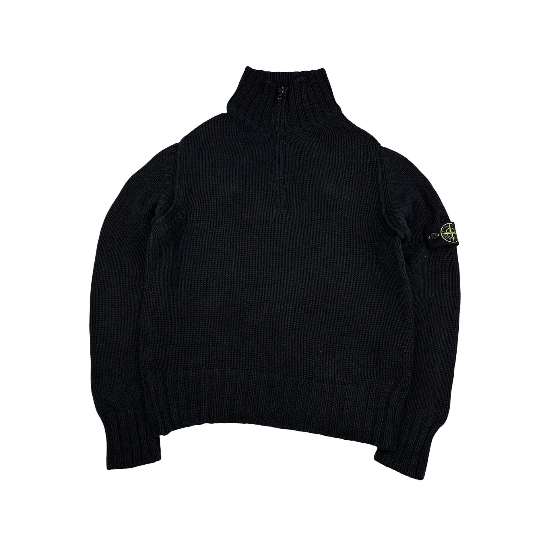 Stone Island 2003 Cotton Heavyweight Knit Zip Up High Neck
