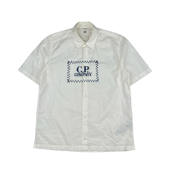 CP Company White Printed Spellout Buttoned Shirt - Large