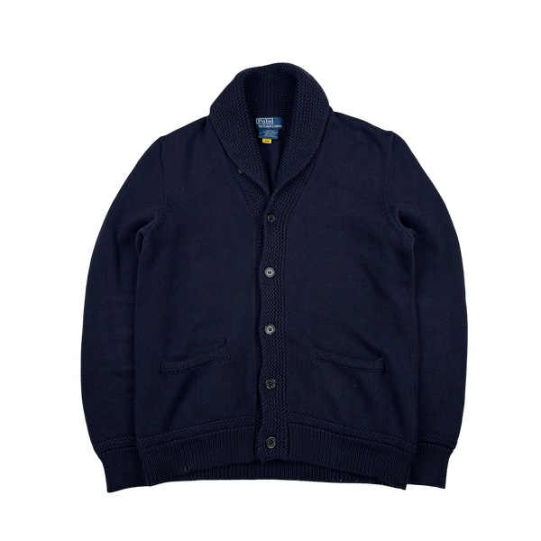 Ralph Lauren Navy Wool Knit Buttoned Flag Jumper - Medium