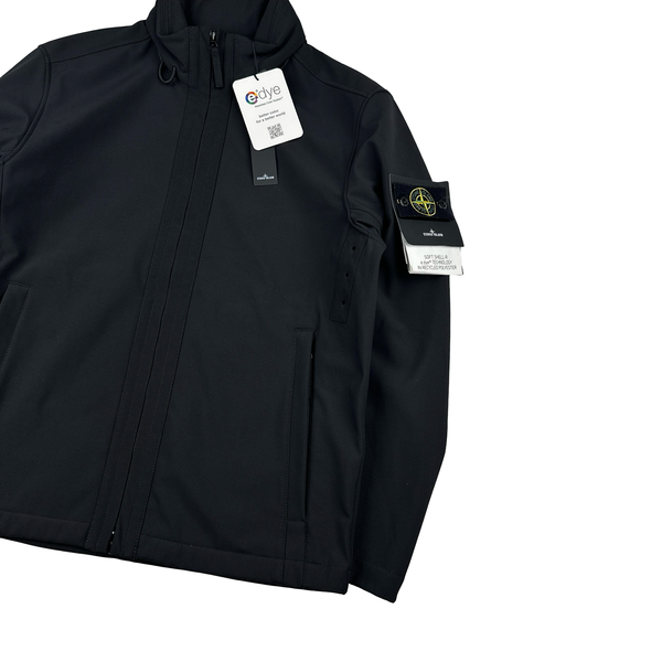 Stone Island 2023 Black Soft Shell R e.Dye Fleece Lined Zipped Jacket - Large