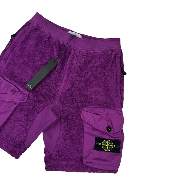Stone Island 2021 Purple Teddy Fleece Cargo Shorts - Small - Large