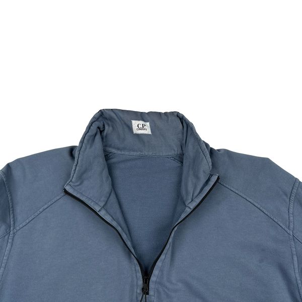 CP Company Blue Cotton Lens Viewer Quarter Zip Pullover - Large