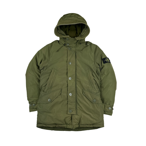 Stone Island 2014 Green Micro Reps Down Filled Fur Trim Parka - Medium