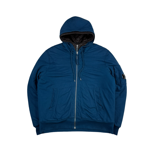 CP Company Blue Down Lined Zipped Cotton Lens View Hoodie - XXL