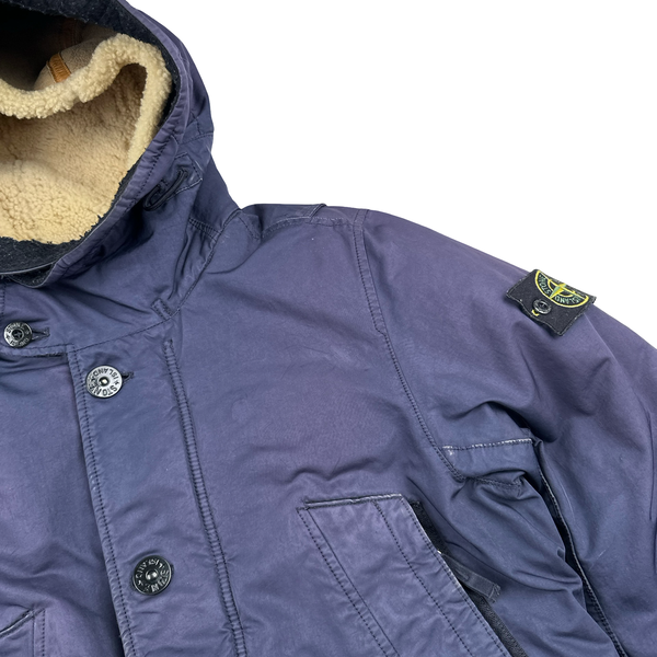 Stone Island 2016 Navy David TC Dutch Rope Shearling Hood Down Lined Winter Jacket - Small