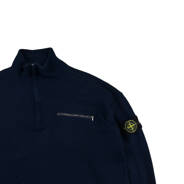 Stone Island Vintage 2002 Navy Wool Blend Quarter Zip Jumper - Large
