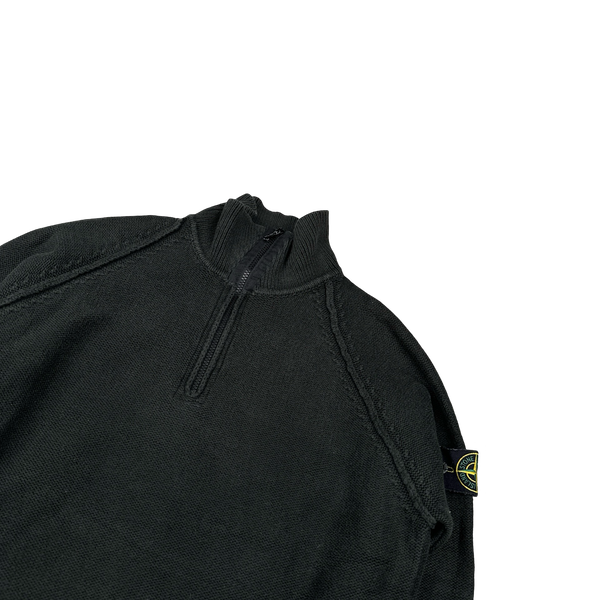 Stone Island 2004 Charcoal Cotton Quarter Zip Neck Pullover - XL