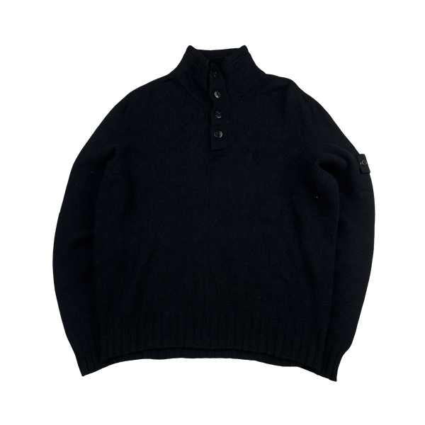 Stone Island 2005 Black Wool High Neck Pullover Jumper - XXL