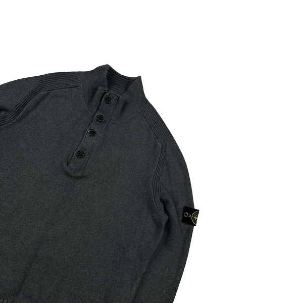 Stone Island 2012 Grey Cotton Knit Quarter Buttoned Jumper - 3XL