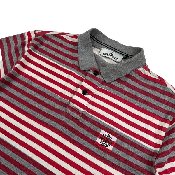 Stone Island 2014 Red Striped Short Sleeved Polo Shirt - Large
