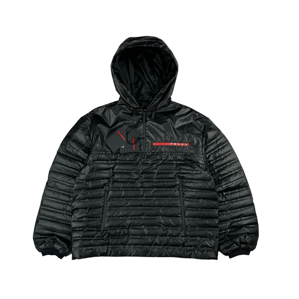 Prada Red Tab Black Nylon Down Quarter Zip Padded Down Jacket - Small