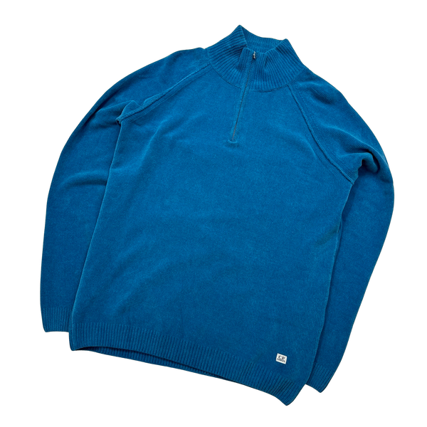 CP Company Vintage Blue Towelling Cotton Pullover Jumper - Large
