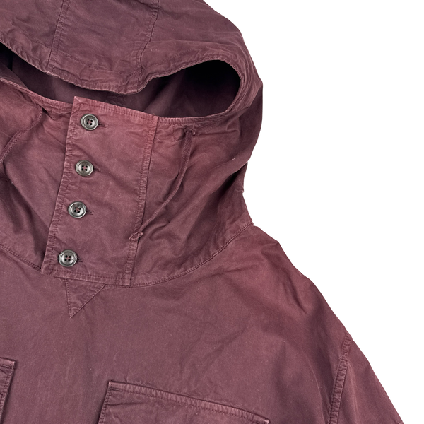 CP Company Burgundy Cargo Pocket Pullover Cotton Smock Jacket - Large