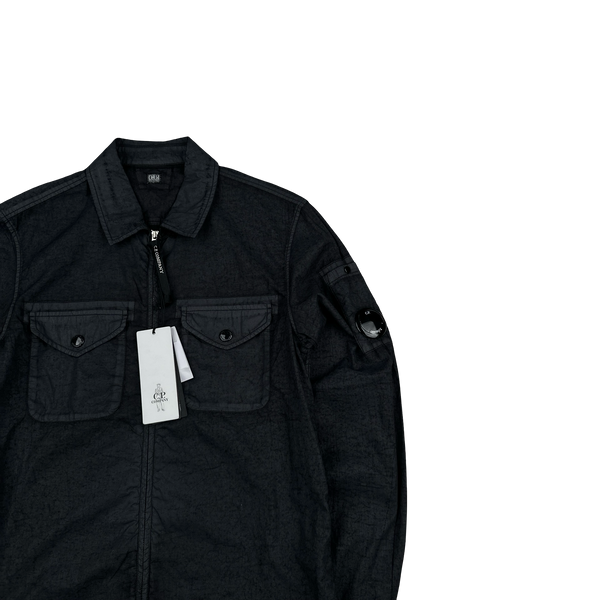 CP Company Popeline Placcato Navy Zipped Overshirt - Small