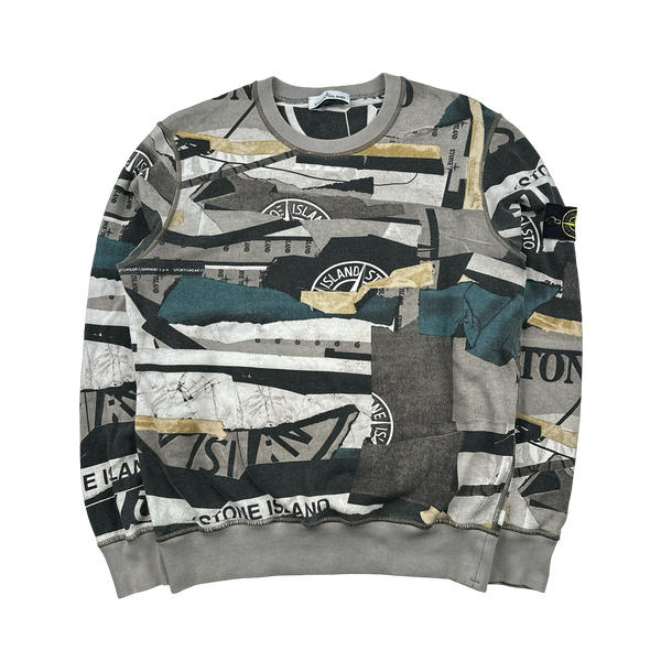 Stone Island 2021 Patchwork Spellout Print Crewneck Cotton Sweatshirt - Medium