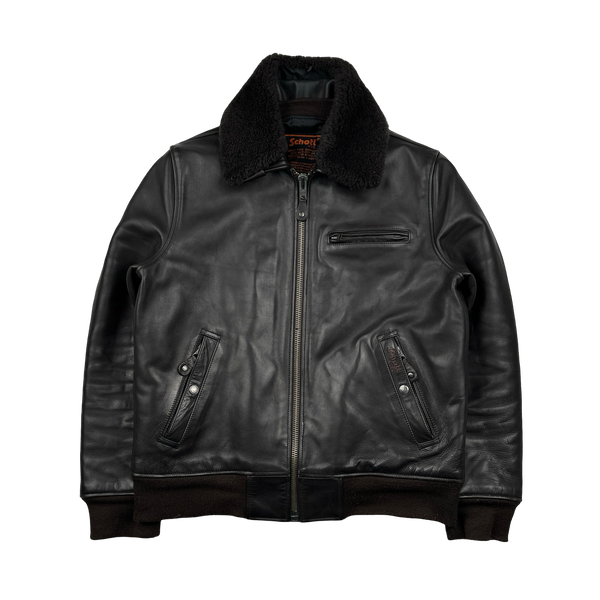 Schott Brown Heavyweight Leather Dual Layer Shearling Collar Jacket - Large