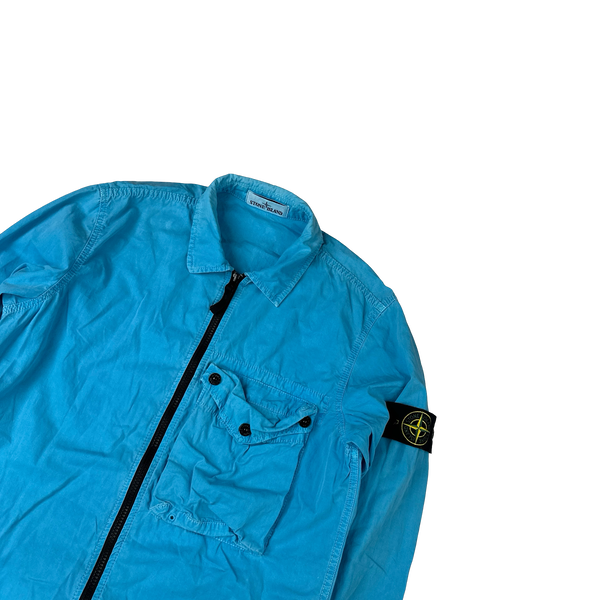 Stone Island 2021 Blue Cotton Zipped Overshirt - Medium