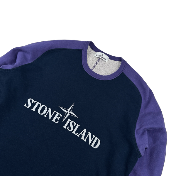 Stone Island 2015 Reflective Spellout Navy/Purple Cotton Crewneck -XL