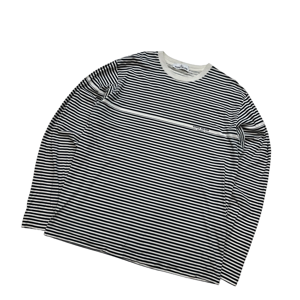 Stone Island 2014 Marina Navy/White Striped Cotton Longsleeve T Shirt - Large