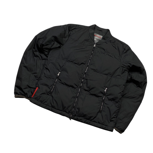 Prada Black Nylon Down Padded Bomber Jacket - XL