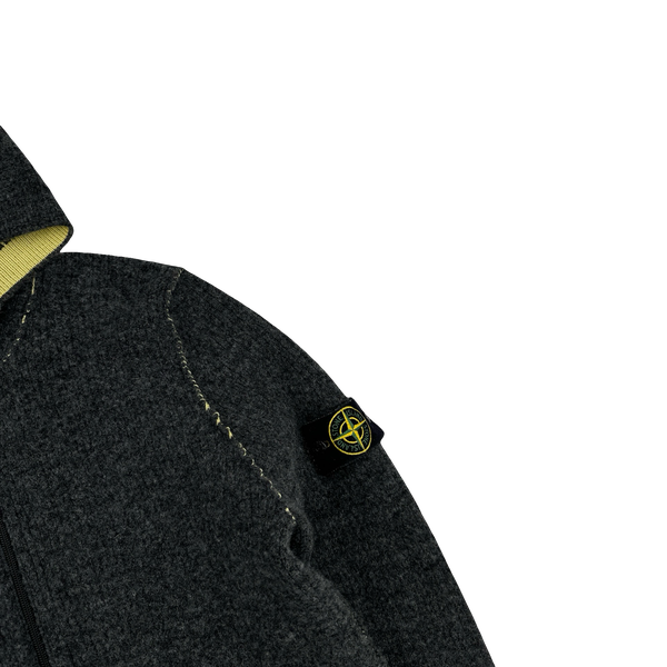 Stone Island Reversible Yellow/Grey Wool Contrast Ribbed Knit Hoodie - Medium